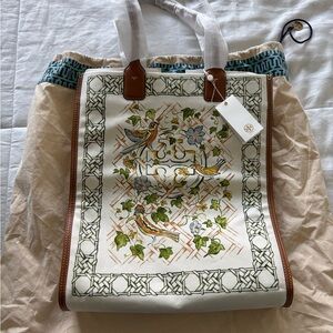 Tory Burch Floral White and Brown Tote